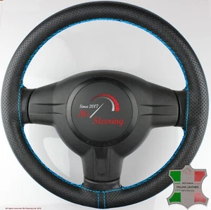 FUR CITROEN C1 05-12 SCHWARZ PERF LEDER-LENKRAD ABDECKUNG, HELLBLAU 2 STICH - Picture 1 of 7