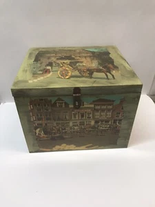 Vintage Wood Box Crate. Hinged Box With Landscape Images - Picture 1 of 12