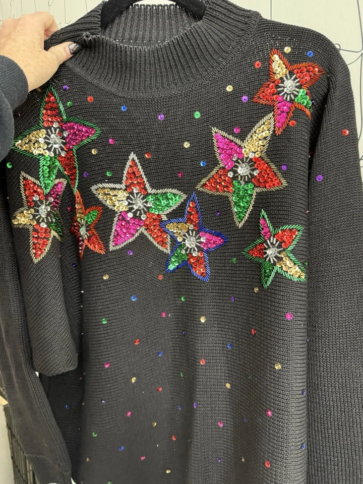 Suéter Vintage Feo Navidad de SHENANIGANS Talla XL Lentejuelas Mangas 3/4 Foto 1 de 4