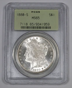 1880-S Morgan Silber Dollar 1 $ PCGS MS65 San Francisco alter grüner Halter - Bild 1 von 2