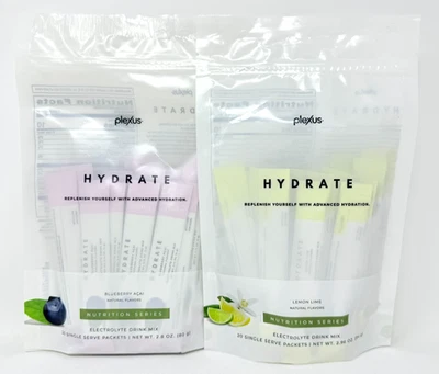 Plexus HYDRATE Electrolyte Hydration Drink Mix Packets Lemon Lime Blueberry Acai - Image 1 of 2