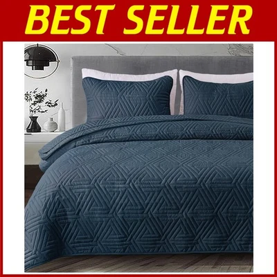 Набор геометрических одеял, королевский размер, комплект постельного белья из 3 предметов, темно-синий - Изображение 1 из 4