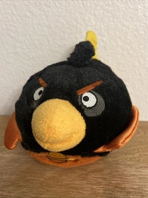 Angry Birds 5” Stuffed Plush Space Fire Bomb Black Bird 2012 Gaming Toy - Image 1 of 4