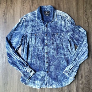 Denim & Flower Indigo Dyed Button Shirt Size L Blue White Mottled Hippie Beach - Picture 1 of 6