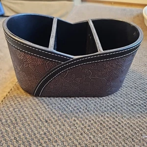 TV Remote Control Holder Leather Caddy Office Desktop Organizer 3 Compartments . - Picture 1 of 7