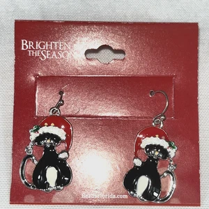 Brighten the Season Christmas Earrings Cat Santa Hat Holiday Jewelry NWT - Picture 1 of 3