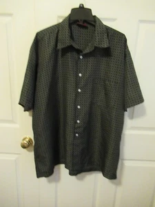 George Martin Shirt Button-front S/S 2XL Geometric Dark Navy Blue White c1729 - Picture 1 of 8