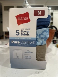 Hanes Boys' 5pk Pure Boxer Briefs 100% organic cotton- Size Medium 10-12 - Picture 1 of 2