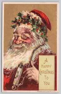 Pipa para fumar Papá Noel feliz Navidad postal dividida 1908 - Imagen 1 de 2