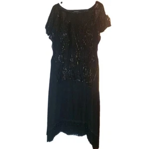 Antique 1920s Art Deco Beaded Dress ?Chiffon Black Sheer Fringe As Is - Picture 1 of 14