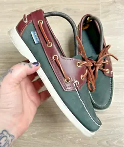 Sebago Docksides Women's UK 3.5 Casual Brown Leather Green Suede Deck Boat Shoes - Picture 1 of 19