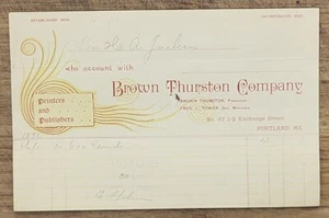 1892 Billhead Maine Portland Brown Thurston Company - Picture 1 of 1