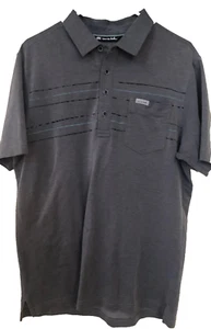 Travis Matthew Herren Gr. M Kurzarm Golf Shirt grau schwarz aqua Streifen Tasche - Bild 1 von 5