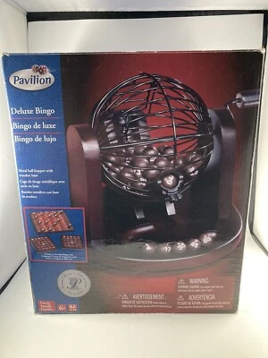 Pavilion Deluxe Game Wooden Bingo Metal Ball Hopper Cards Chips Mahogany Finish - Image 1 of 4