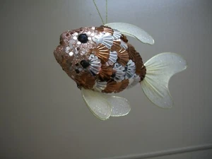 Tropische Fische Glitzer Pailletten Perlen Netz Braun Gold Weihnachtsschmuck Neu mit Etikett - Bild 1 von 8