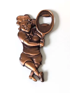 Copper Tennis Player Sports Bottle Opener Vintage Retro Barware Lady Girl - Picture 1 of 8