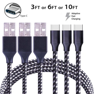 Braided USB C Type-C Fast Charging Data SYNC Charger Cable Cord 3/6/10FT LONG  - Picture 1 of 13