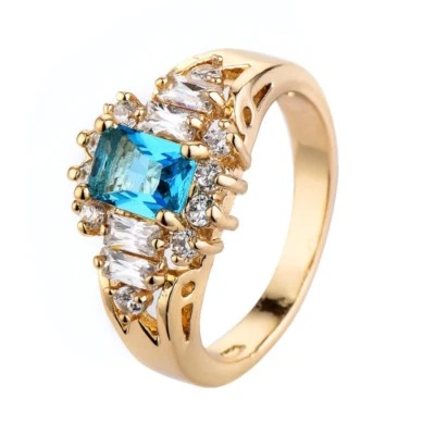 Aquamarine Blue CZ Band Womens 14kt Yellow Gold Filled Engagement Ring Size 6-10 - Image 1 of 4