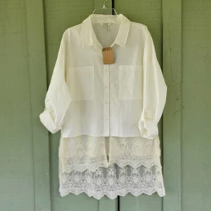 NWT UMGEE White Hi-Lo Shirt Top w/Lace Small Adjustable Sleeves - Picture 1 of 5