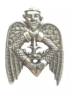 Winged pilgrim holding a crown Medieval crafted In Pewter Pin Badge W/A WHAPP - Picture 1 of 3