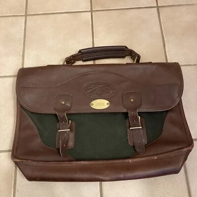 Bolso Mensajero Orvis Battenkill Verde Lona Marrón Cuero Maletín Bolso DE COLECCIÓN LEER Foto 1 de 4