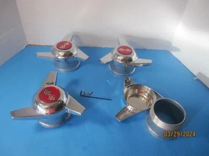 4 WESTERN CAPS 3 BAR SWEPT  SPINNERS  5 LUG TURBINE WHEELS  RED FLAG W/ 3 1/8 OD - Picture 1 of 2
