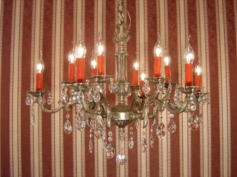 NICKEL SILVER CRYSTAL CHANDELIER 12 LIGHTS HEAVY LAMP MODERN PRISMS Ø 32" Cover