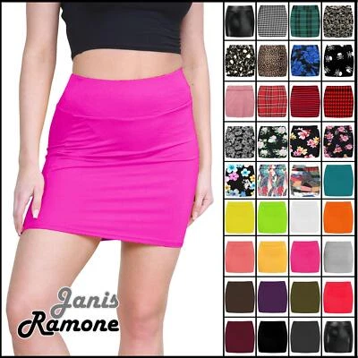 JANISRAMONE Damen Minirock hoch tailliert uni bedruckt Sommer figurbetont kurz Bleistiftrock