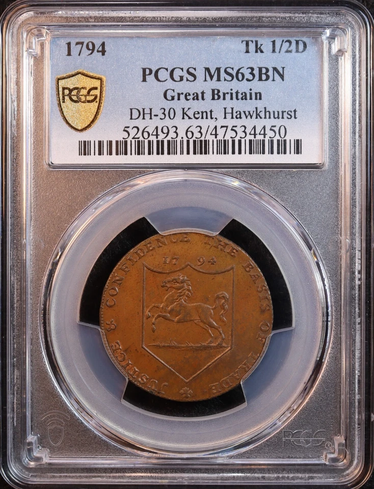 1794 Great Britain Kent, Hawkeurst Conder 1/2 Penny - PCGS MS63 BN - Choice Unc. - Image 1 of 4