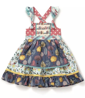 Matilda Jane Talla 8 Carril para Bicicleta Nudo Maravilla Niñas Manzanas Regreso a la Escuela Azul Foto 1 de 4