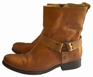Stivali donna Frye punta tonda zip taglia 7 B caviglia pelle marrone imbracatura vintage - Foto 1 di 19