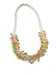 "Collar floral racimo Alemania de colección cuentas de plástico Lucite 16"" verde rosa rosa #18" - Imagen 1 de 3