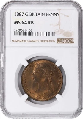 GREAT BRITAIN VICTORIA 1887  PENNY, CHOICE UNCIRCULATED, NGC CERTIFIED MS64-RB - Image 1 of 4