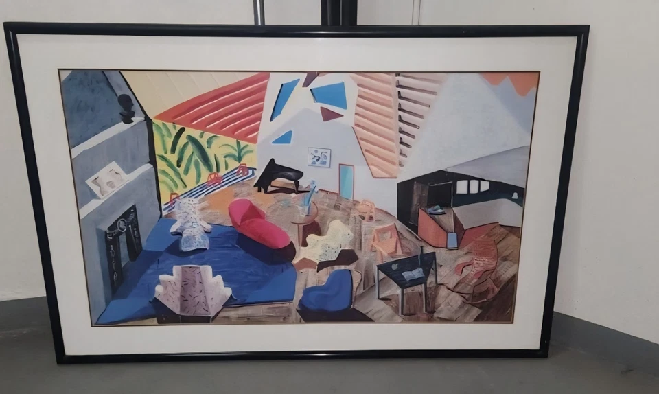 Pintura interior grande de Los Ángeles creada 1988 por David Hockney enmarcada 48x32 Foto 1 de 3