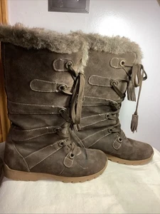 Zero Xposur Alpine Brown Leather Boots Women's Size 8M Faux Fur Trimmed Lace Up - Picture 1 of 19