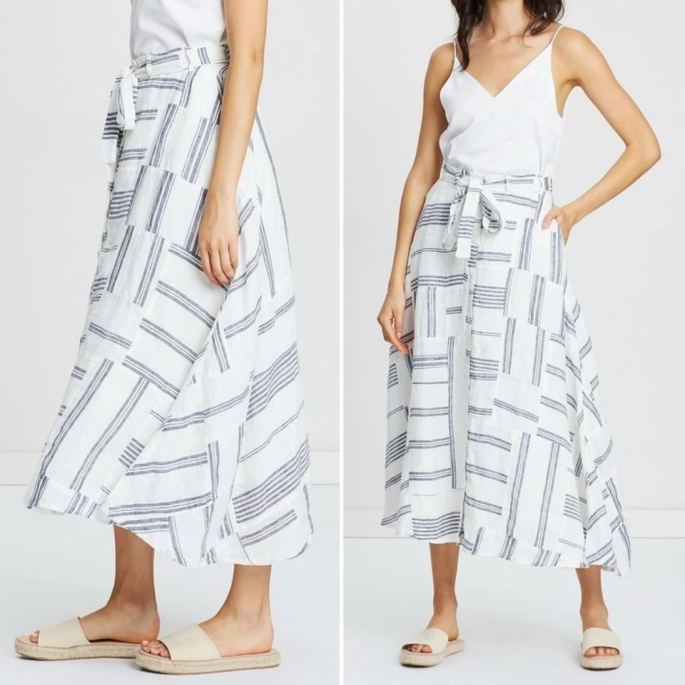 Maxi Falda Polo Ralph Lauren Patchwork Rayas Lino Blanco Azul Para Mujer’s Talla 0 Foto 1 de 4