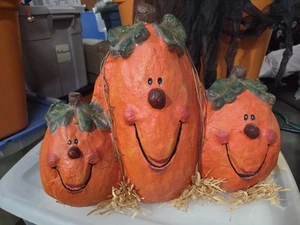 Rare Vintage Halloween Paper Mache Pumpkin Trio - Picture 1 of 2