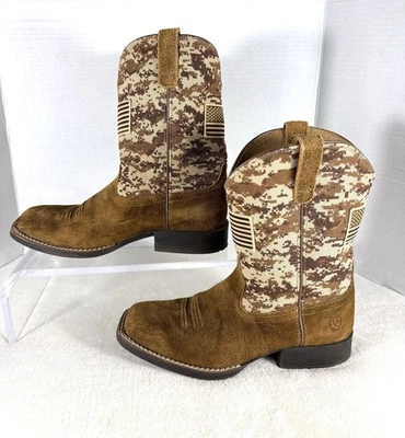 Ariat Camufladas Bandera Americana Botas Occidentales Juveniles 4.5 Mujeres 6 Gamuza Puntera Cuadrada Marrón Foto 1 de 4