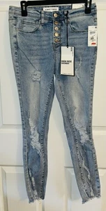 Almost Famous Damen Distressed High Rise Skinny Jeans Größe 3 Button Fly NEU - Bild 1 von 9