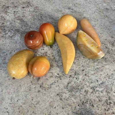 "Lote vintage conjunto 8 piezas talladas a mano italiano alabastro mármol frutas 4-6"" México" Foto 1 de 2