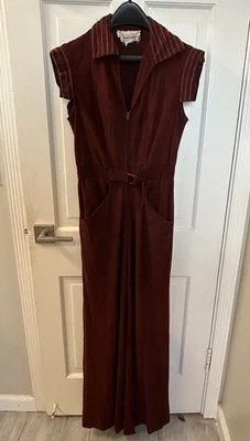 Vintage 70's Velour Jumpsuit Zip Front W/ Pockets  - Image 1 of 4