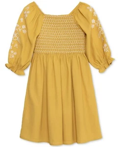 NWT Speechless Big Girls Smocked Floral-Embroidered Dress - Golden Yellow - Picture 1 of 3