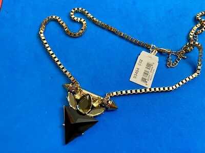 Collar de eslabones cuadrados con racimo triangular negro - tono dorado nuevo con etiquetas por Cookie Lee Foto 1 de 4