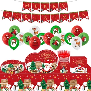 118 Pcs Christmas Party Supplies Christmas Dinnerware Set Christmas Banners,Plas - Picture 1 of 14