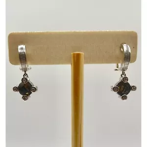 Judith Ripka Sterling Silver Smokey Topaz Diamonique CZ Hoop Dangle Earrings - Picture 1 of 8