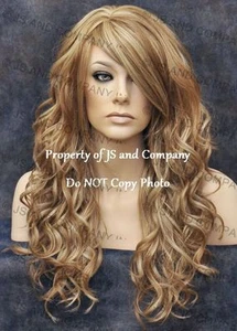 Peluca completa mezcla de cabello humano calor OK larga ondulada mezcla rubia WBGA 14-22 - Imagen 1 de 4