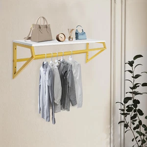 Gold Metal Garment Clothes Rack Clothing Rack Clothes Wall Shelf Hanger Display - Picture 1 of 7
