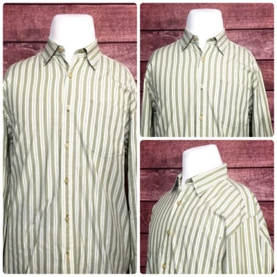 Tommy Bahama Denim Mens Shirts L/S Green White Striped Size L Large - Image 1 of 4