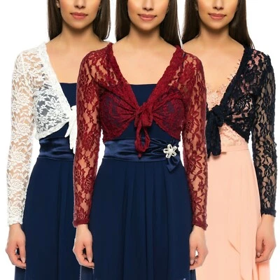 BOLERO ÜBERWURF BRAUTSTOLA SPITZE 3/4 ÄRMEL ZUM BINDEN MUSE