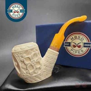 MBSD Meerschaum Deluxe Freemason Sitter Block Meerschaum Pipe, Briar-Mortise - Picture 1 of 10